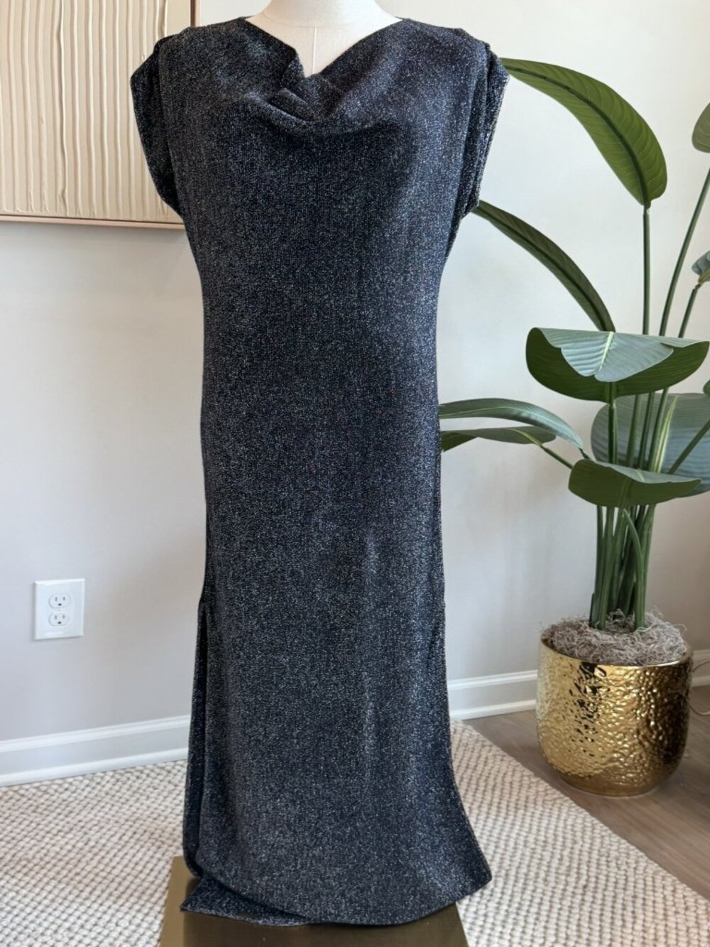 Carina Hildebrandt Lamé Organic Cotton Knit Evening Godiva Dress Black P-4/6